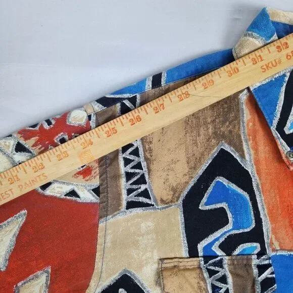 Wrangler Western Shirt Mens 17-35 Aztec Abstract‎ Print Vintage Brushpopper 90s